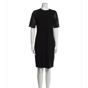 Vince Black Midi Dress with Leather Sleeves
